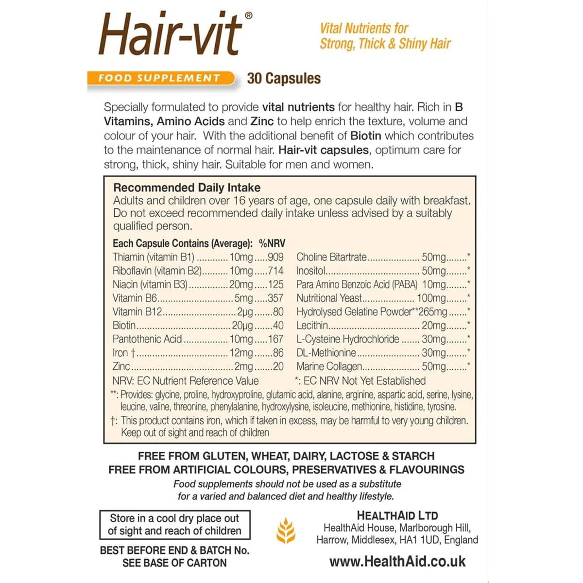 HEALTH AID - Hair-Vit - 30caps