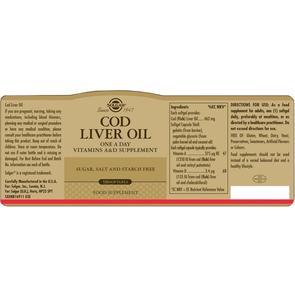 SOLGAR - Cod Liver Oil - 100softgels