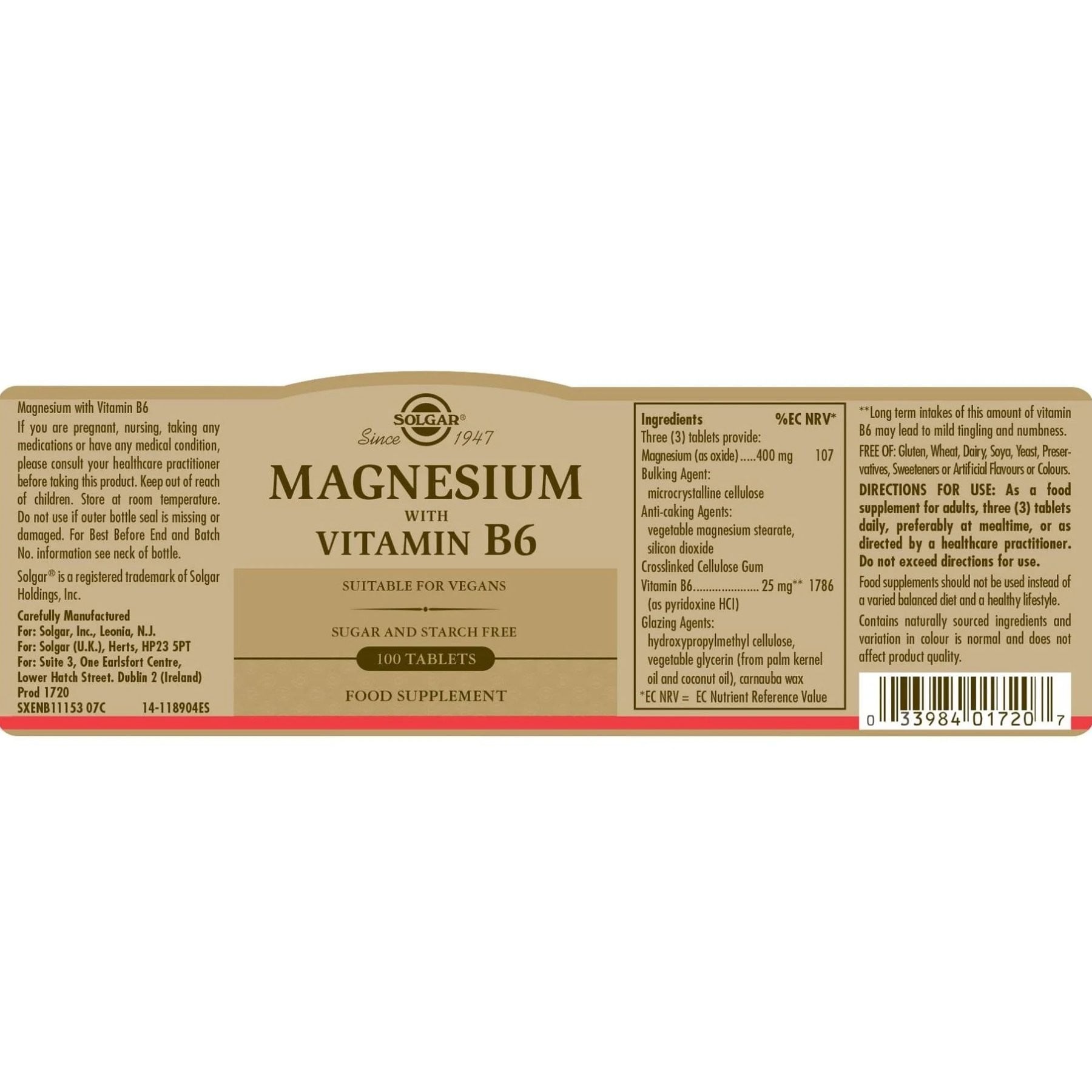 SOLGAR - Magnesium with Vitamin B6 - 100tabs