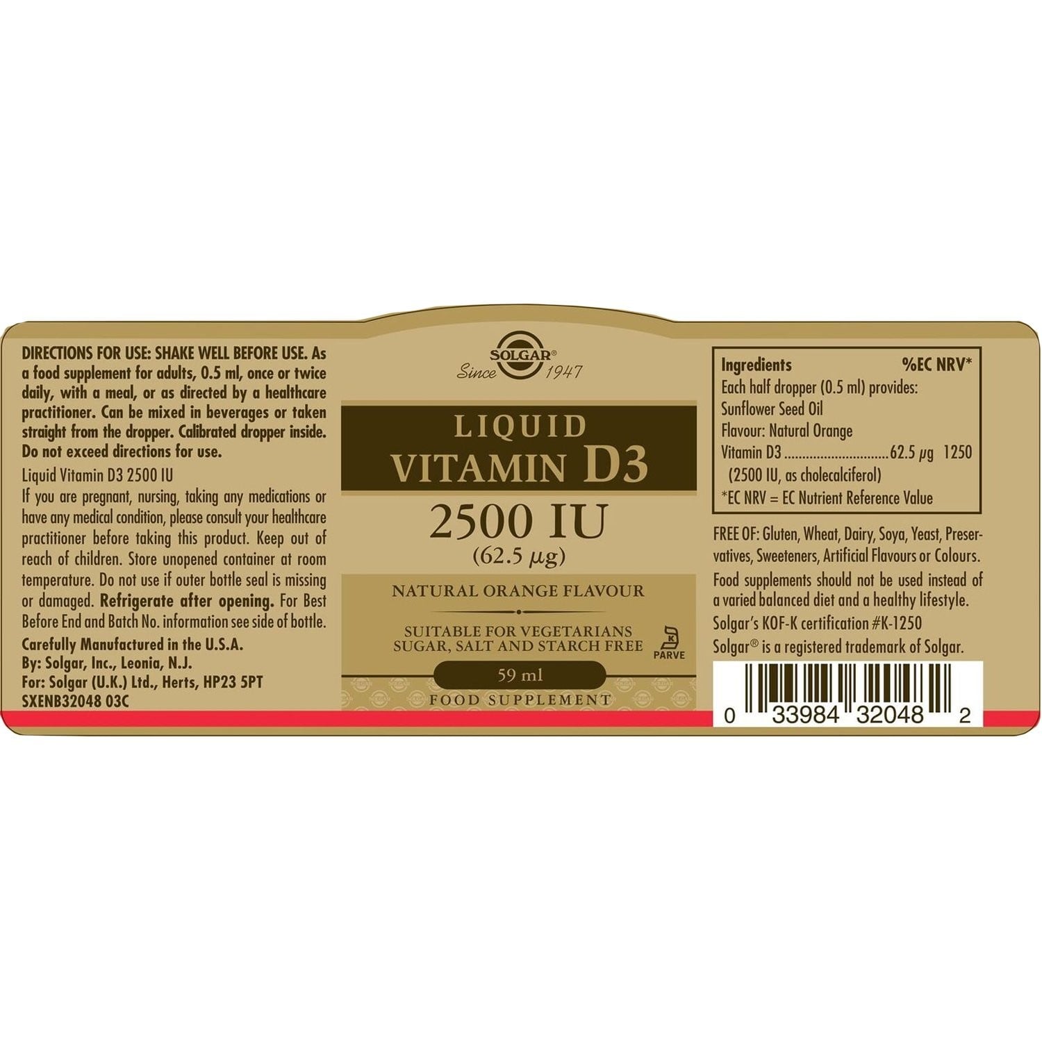 SOLGAR - Liquid Vitamin D3 2500IU (62,5μg) - 59ml