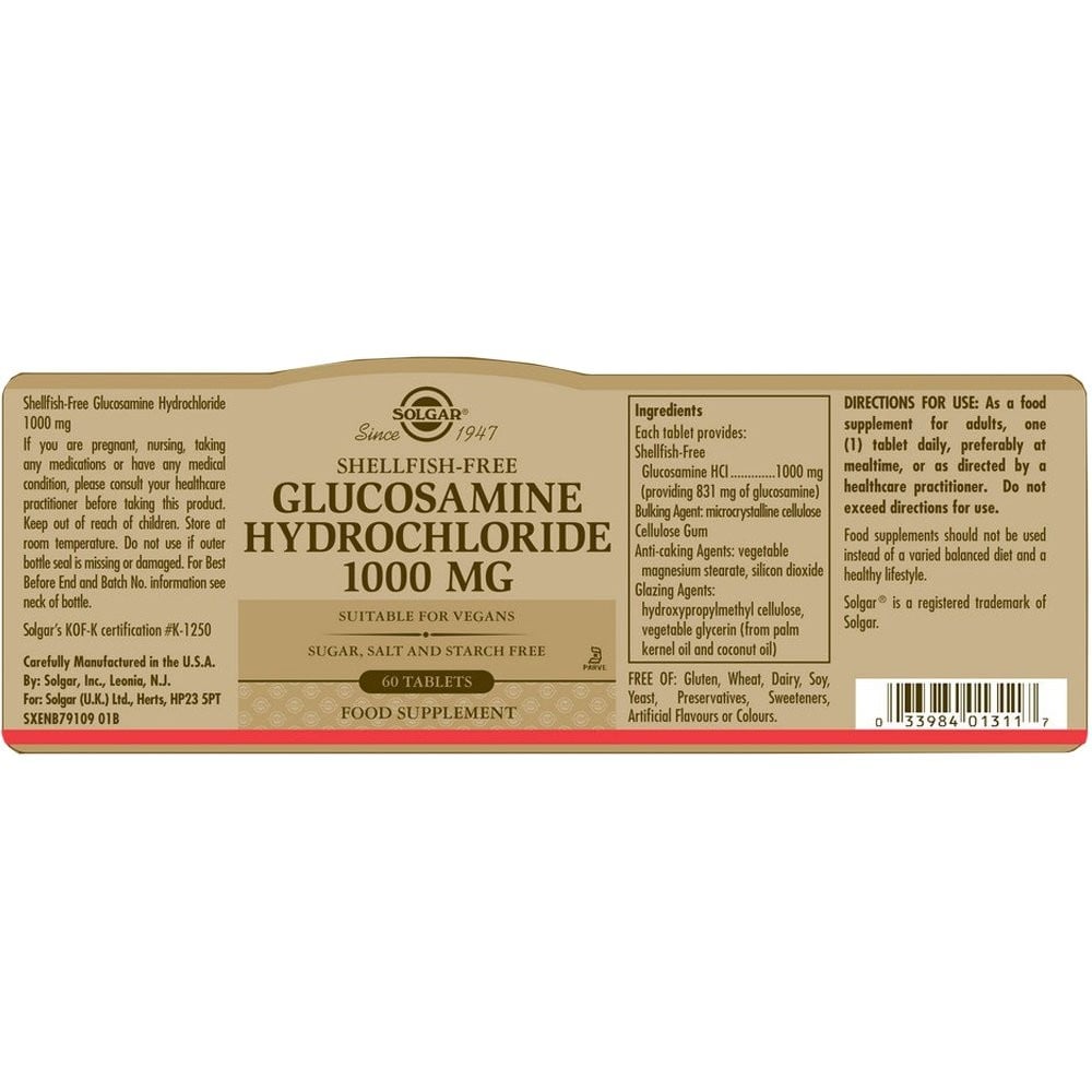 SOLGAR - Glucosamine Hydrochloride 1000mg - 60tabs