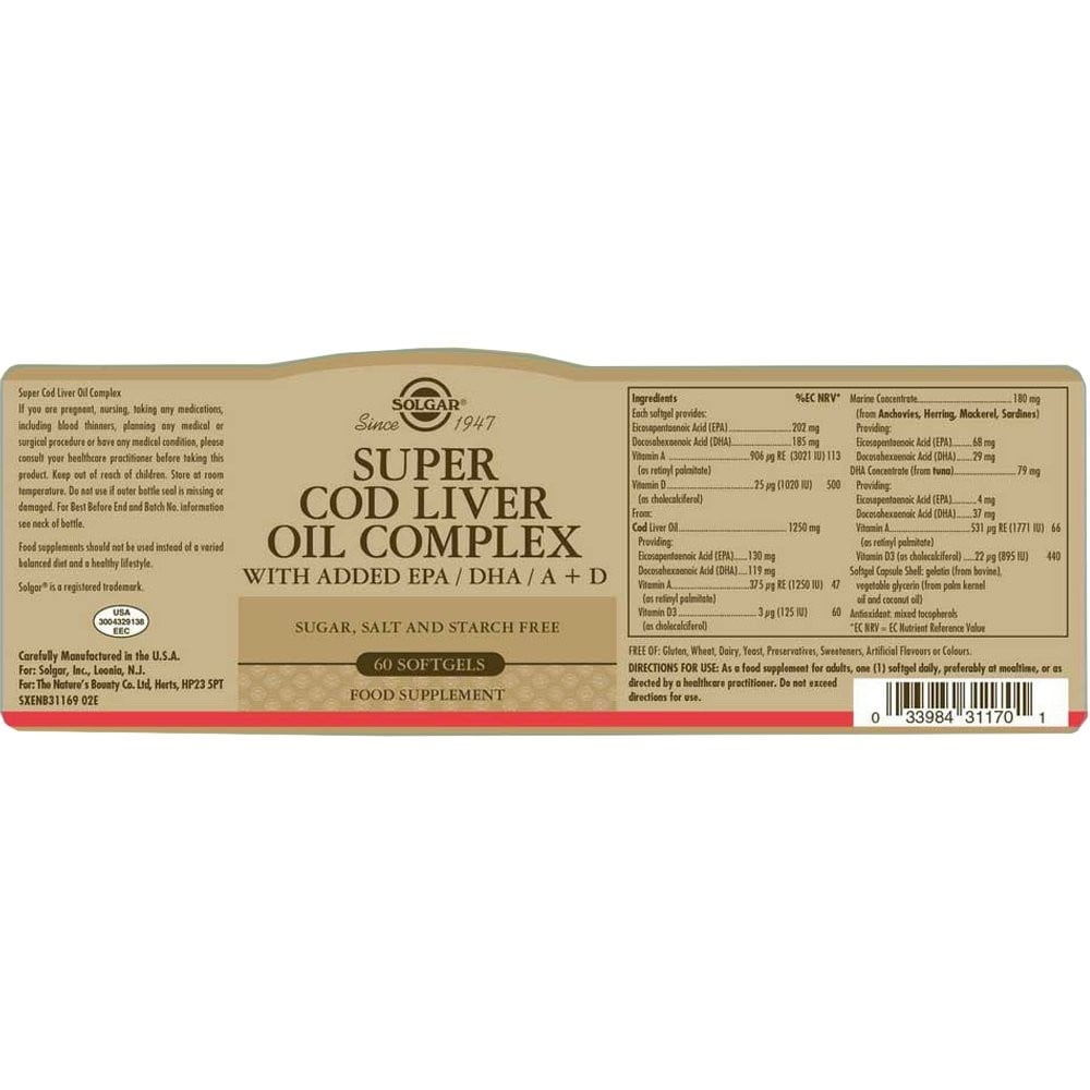 SOLGAR - Super Cod Liver Oil Complex - 60softgels