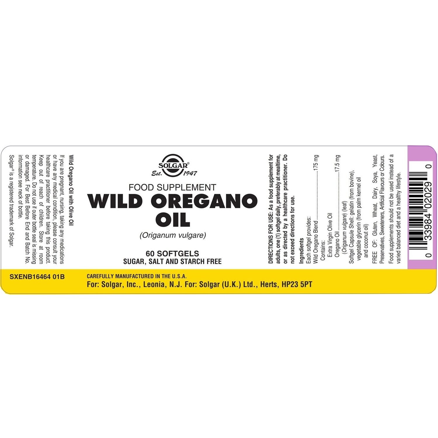 SOLGAR - Wild Oregano Oil - 60softgels