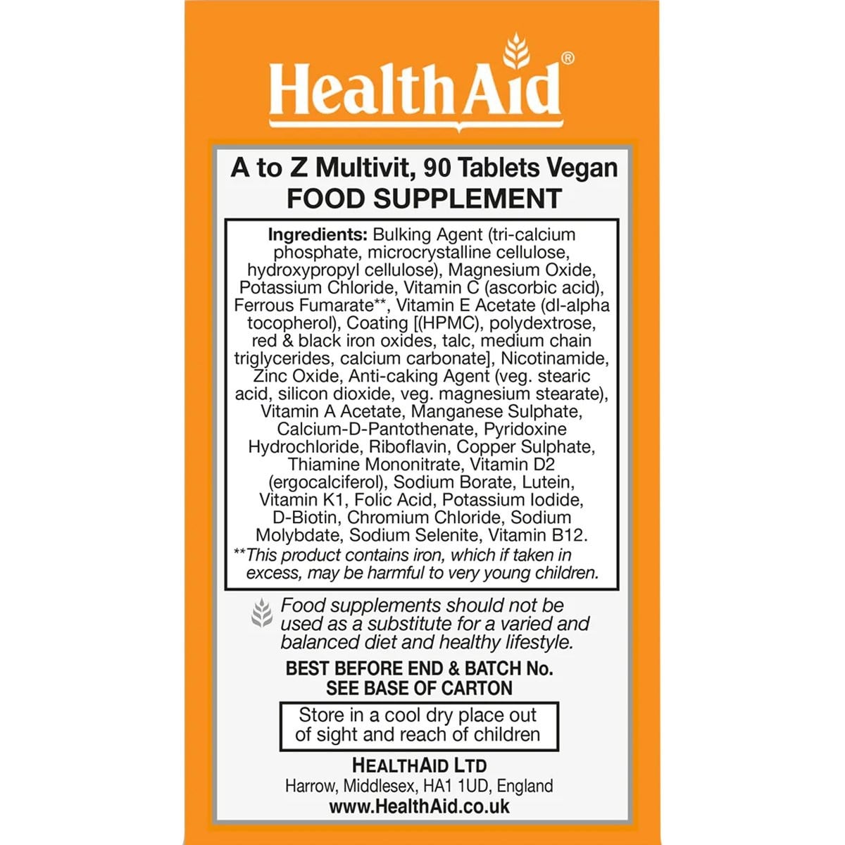 HEALTH AID - A to Z Multivit - 90tabs