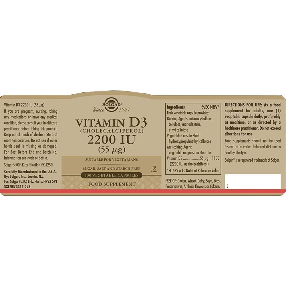 SOLGAR - Vitamin D3 2200IU (55μg) - 100caps