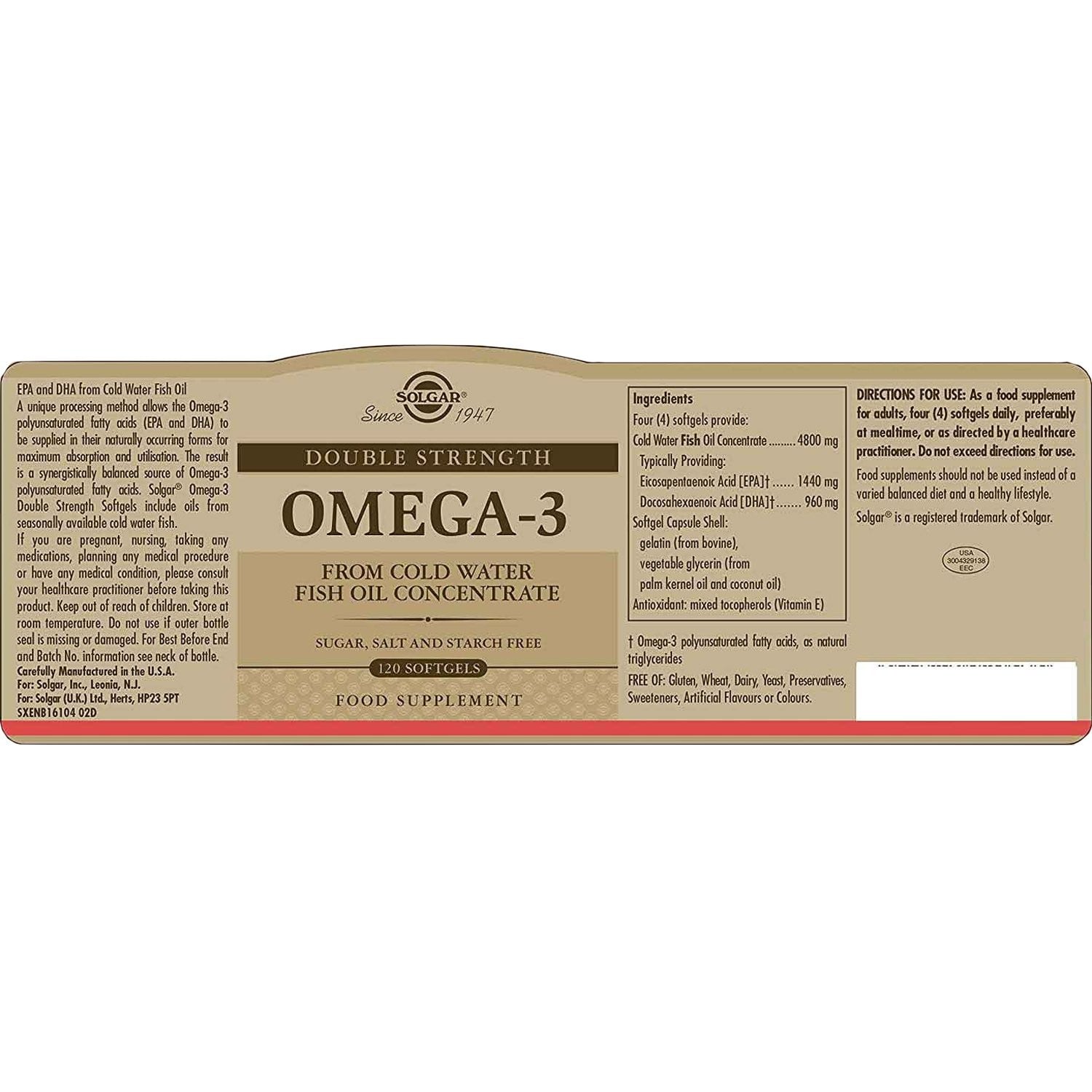 SOLGAR - Omega-3 Double Strength - 120softgels