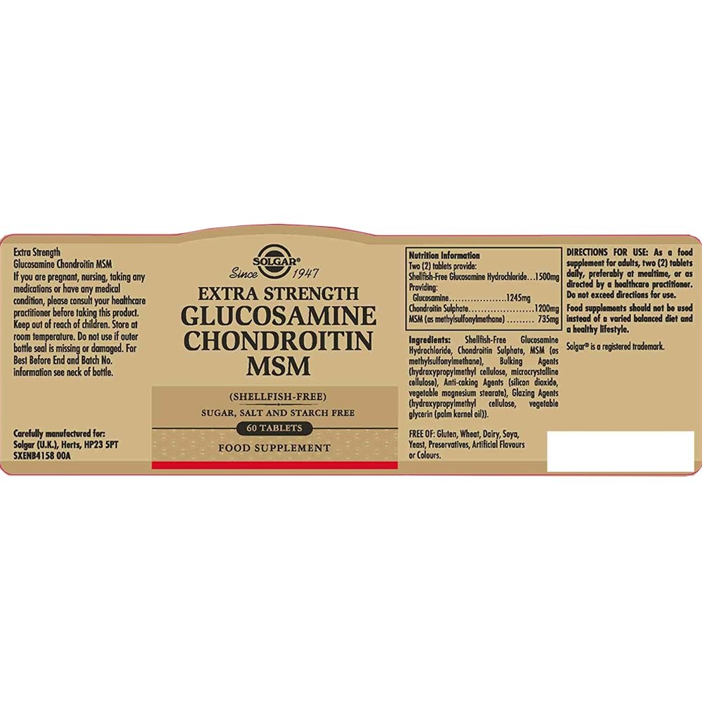 SOLGAR - EXTRA STRENGTH Glucosamine, Chondroitin, MSM - 60tabs