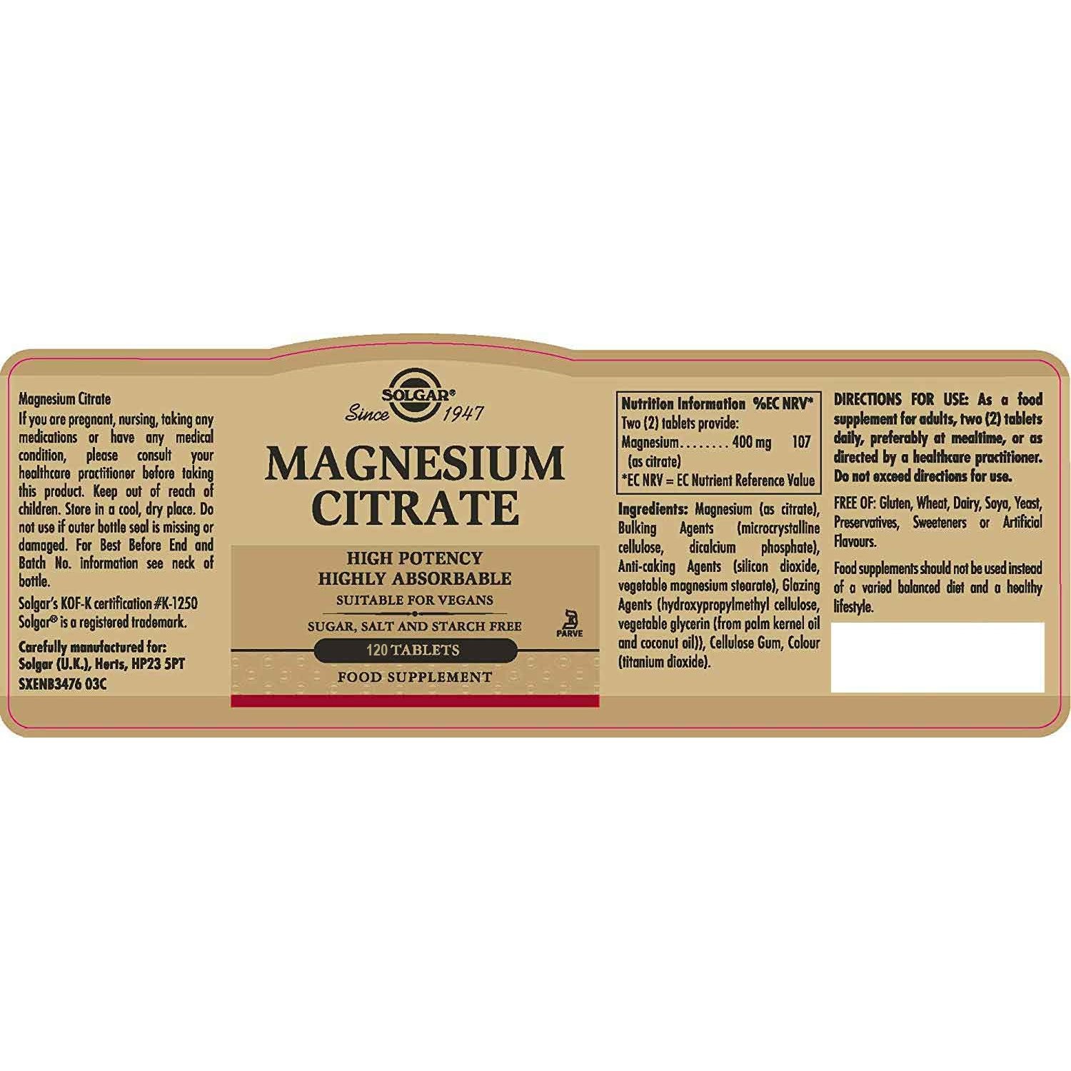 SOLGAR - Magnesium Citrate - 120tabs