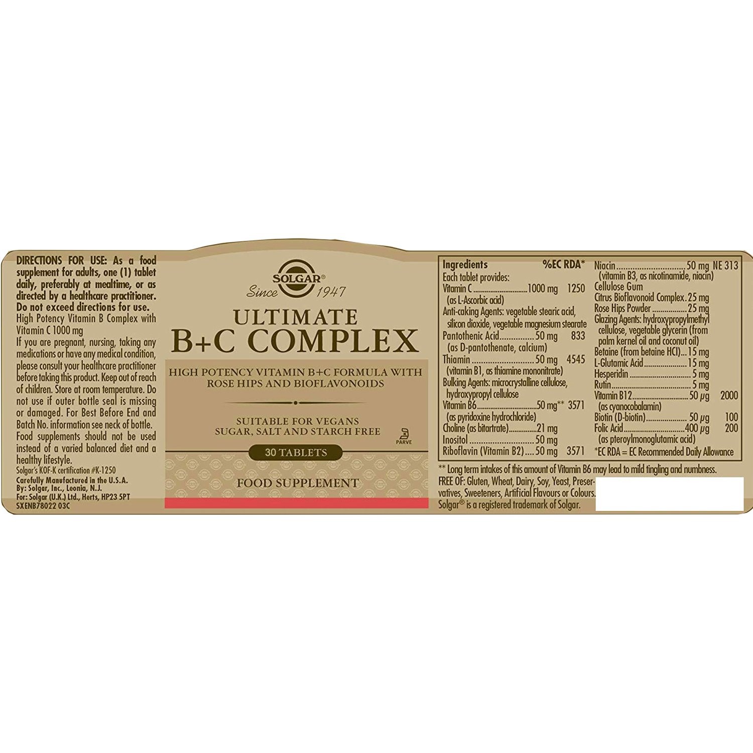 SOLGAR - Ultimate B+C Complex - 30tabs