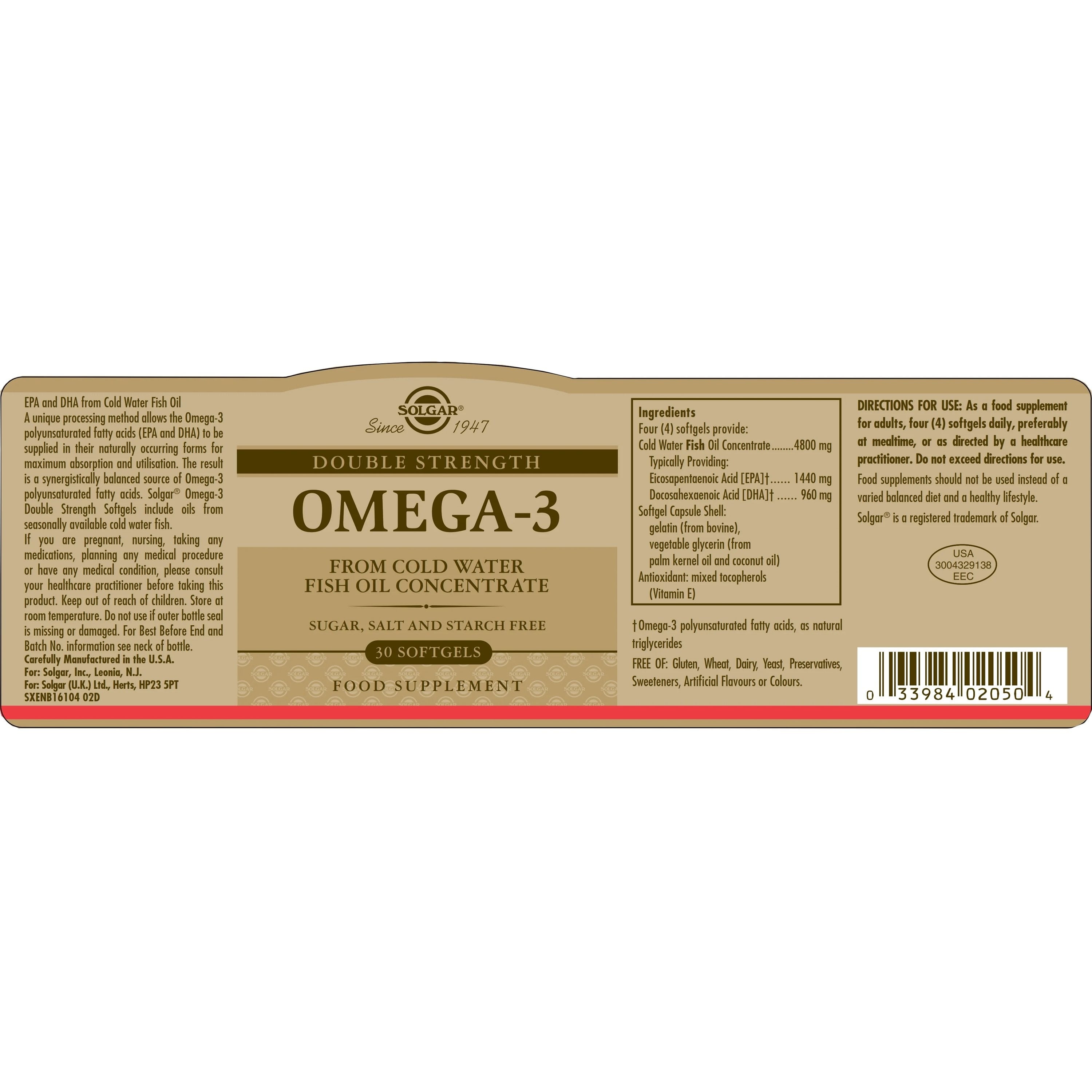 SOLGAR - Omega-3 Double Strength - 30softgels