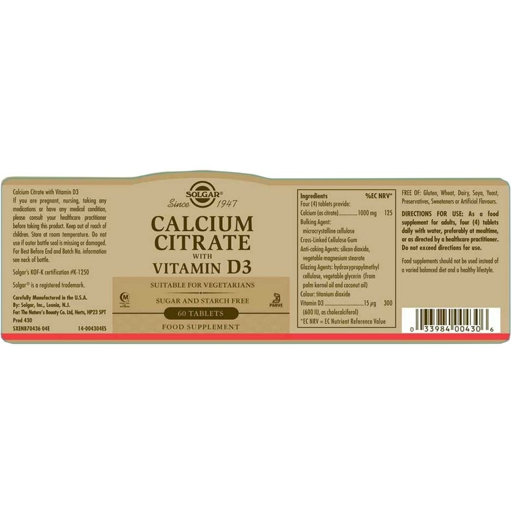 SOLGAR - Calcium Citrate with Vitamin D3 - 60tabs