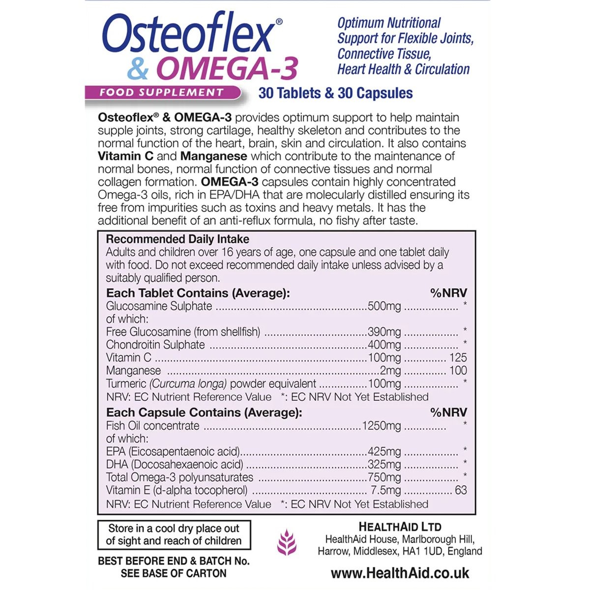 HEALTH AID - OSTEOFLEX & Omega 3 - 30tabs & 30caps
