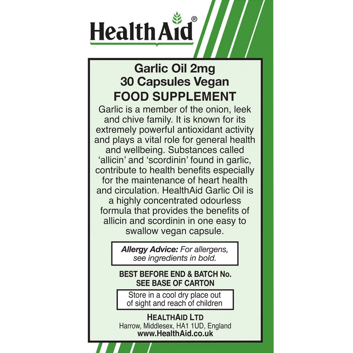 HEALTH AID - Garlic Oil Odourless 2mg - 30caps