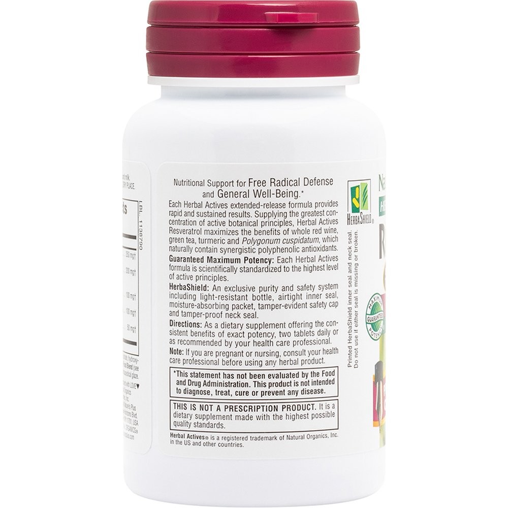 NATURES PLUS - HERBAL ACTIVES Resveratrol Extended Release 125mg - 60caps