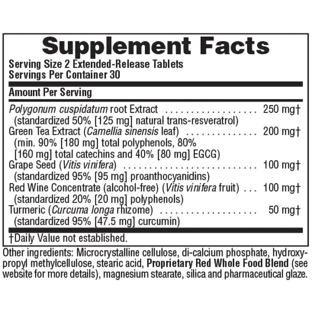 NATURES PLUS - HERBAL ACTIVES Resveratrol Extended Release 125mg - 60caps