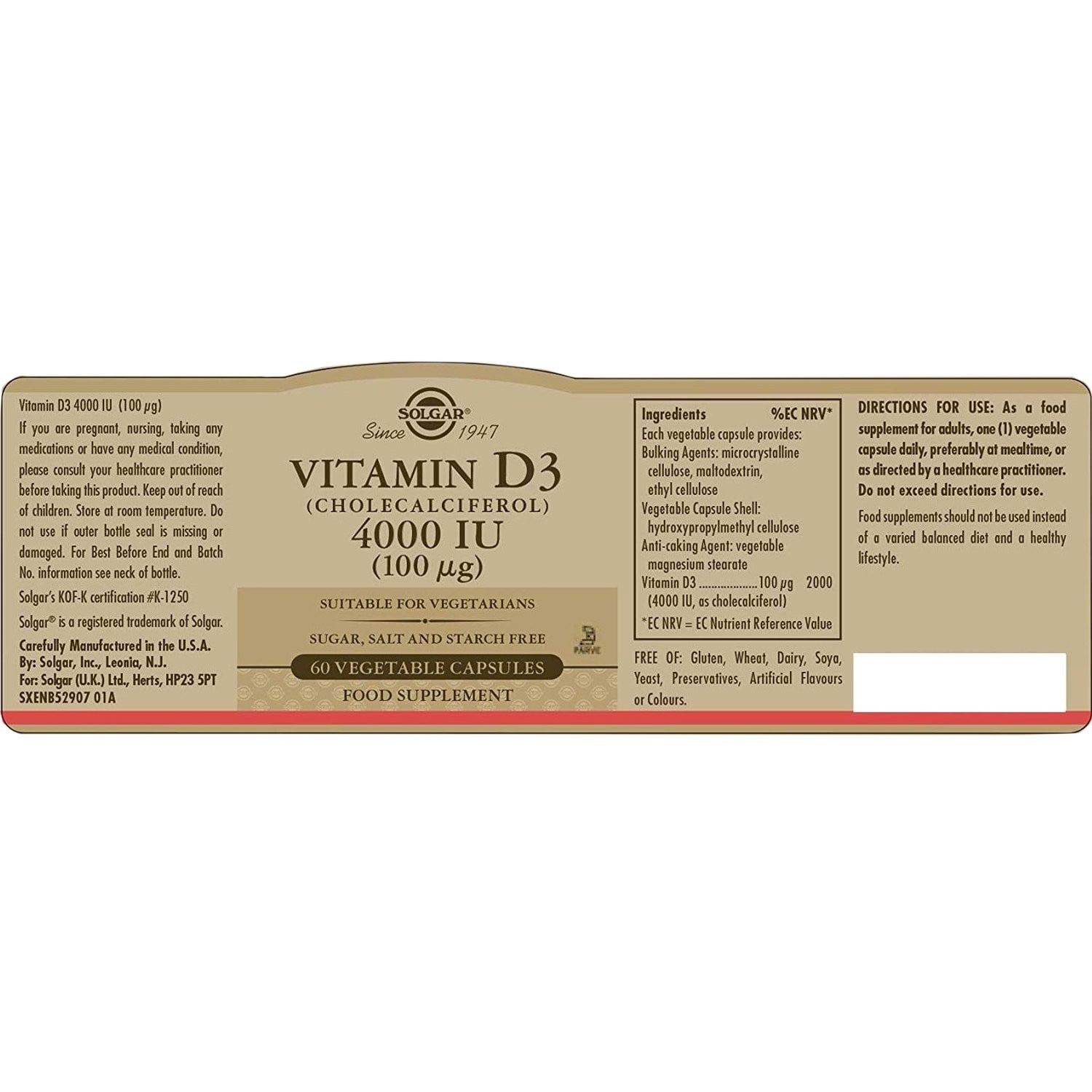SOLGAR - Vitamin D3 4000IU (100μg) - 60caps