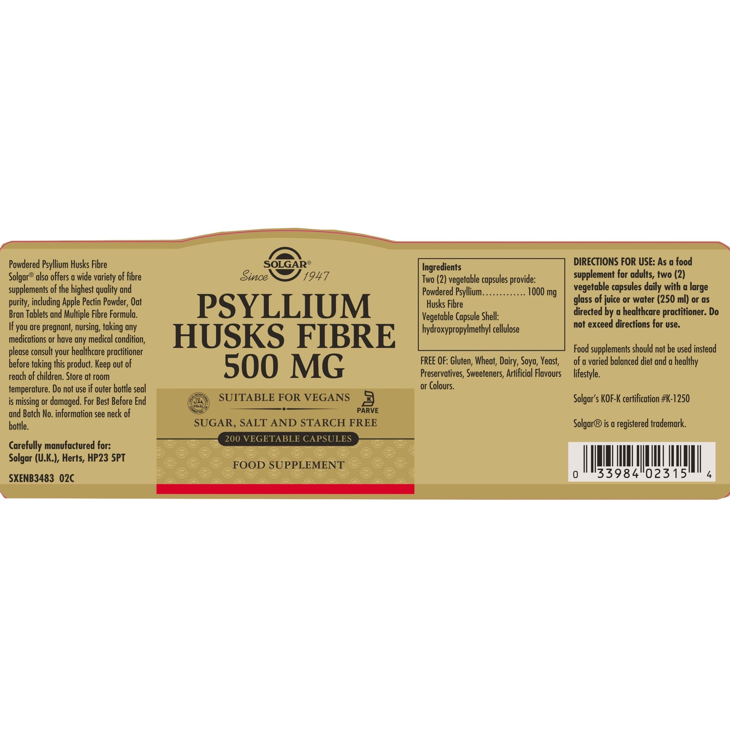 SOLGAR - Psyllium Husks Fibre 500mg - 200caps