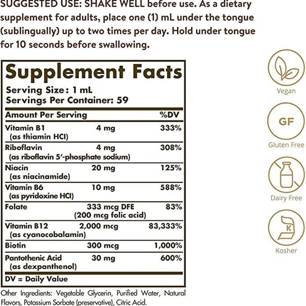 SOLGAR - Liquid B12 2000μg with B-Complex - 59ml