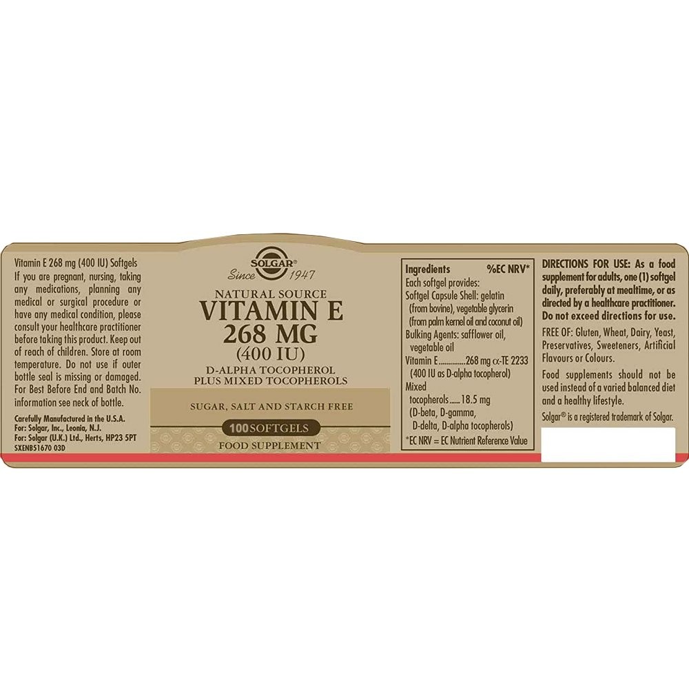 SOLGAR - Vitamin E 268mg (400IU) - 100softgels