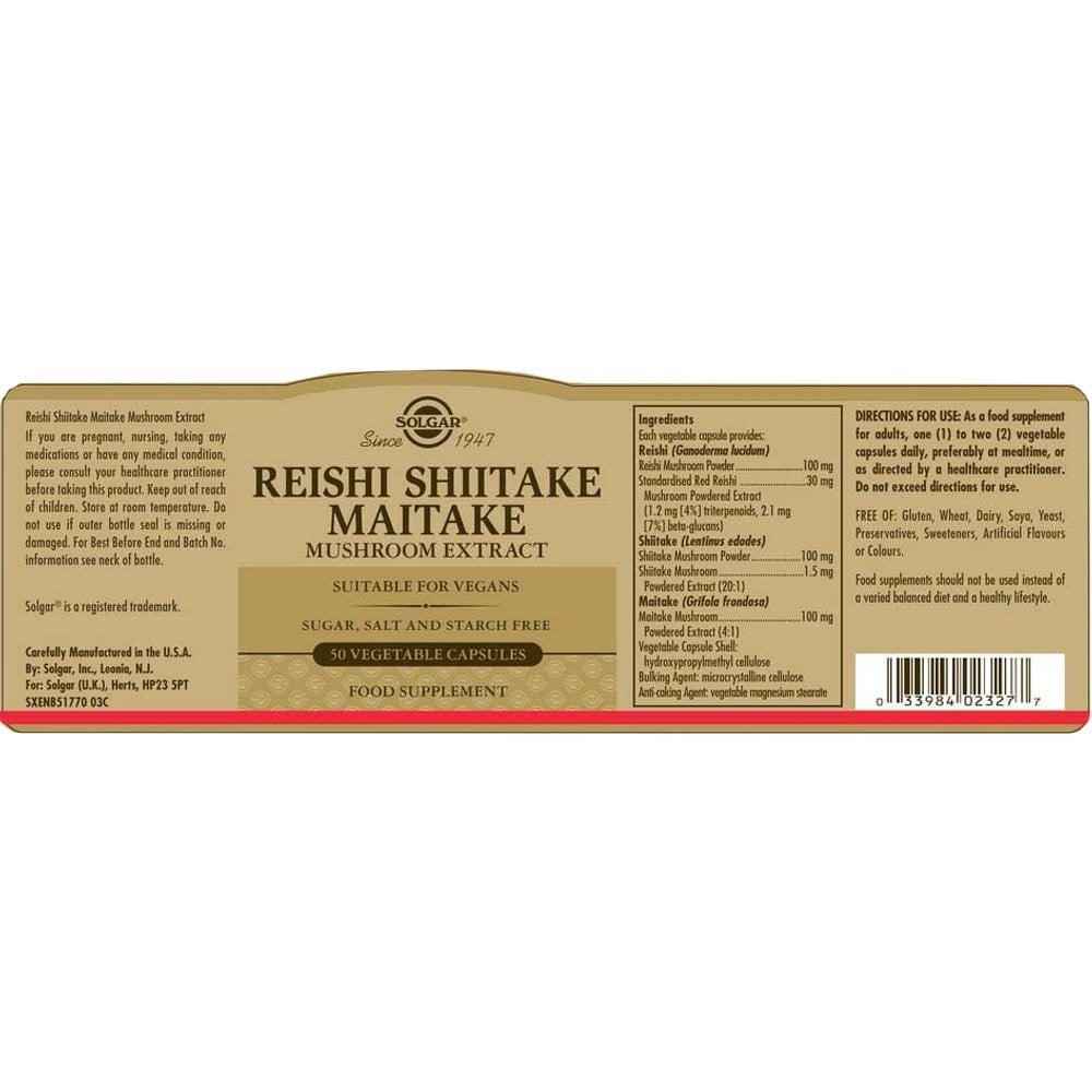 SOLGAR - Reishi Shiitake Maitake Mushroom Extract - 50caps