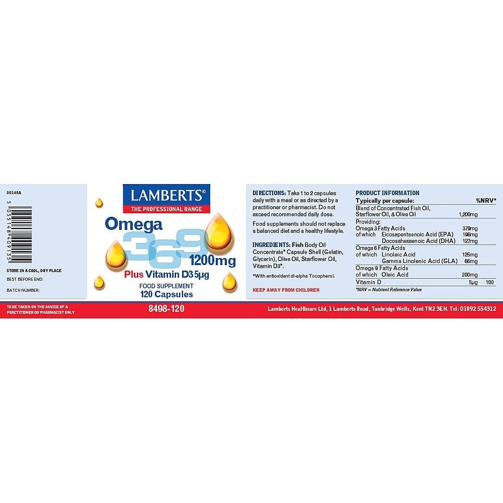 LAMBERTS - OMEGA 3-6-9 1200mg plus D3 5μg - 120caps