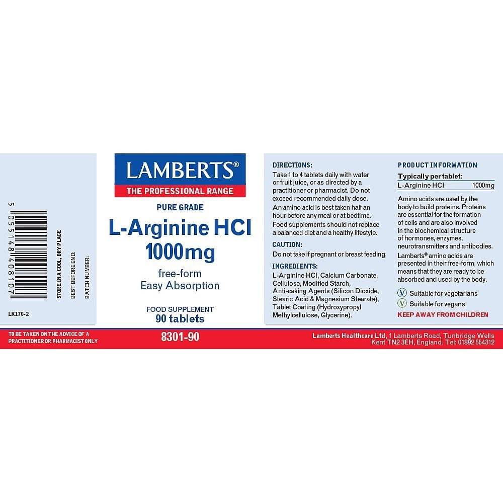 LAMBERTS - L-Arginine HCL 1000mg - 90tabs