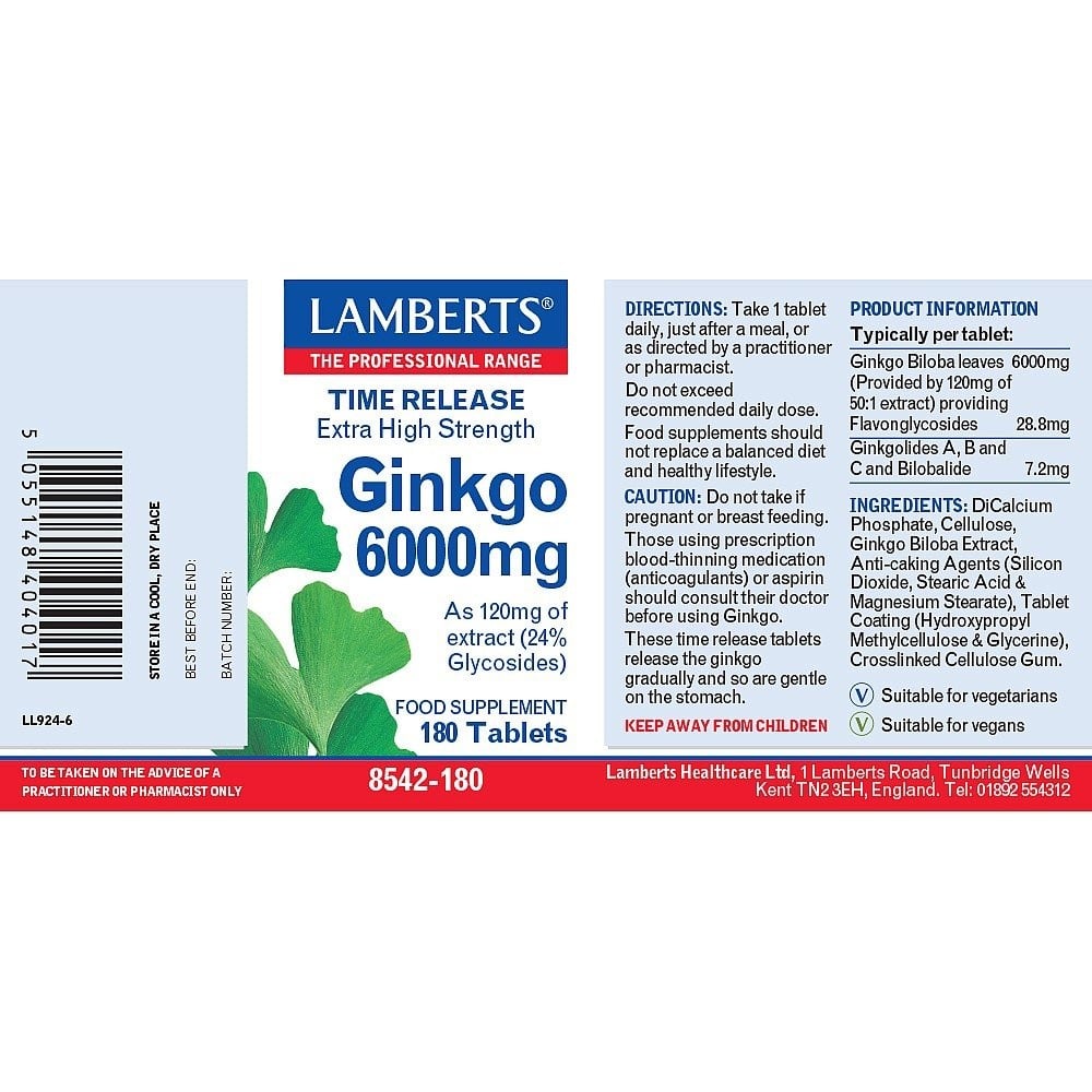 LAMBERTS - Ginkgo 6000mg - 180tabs