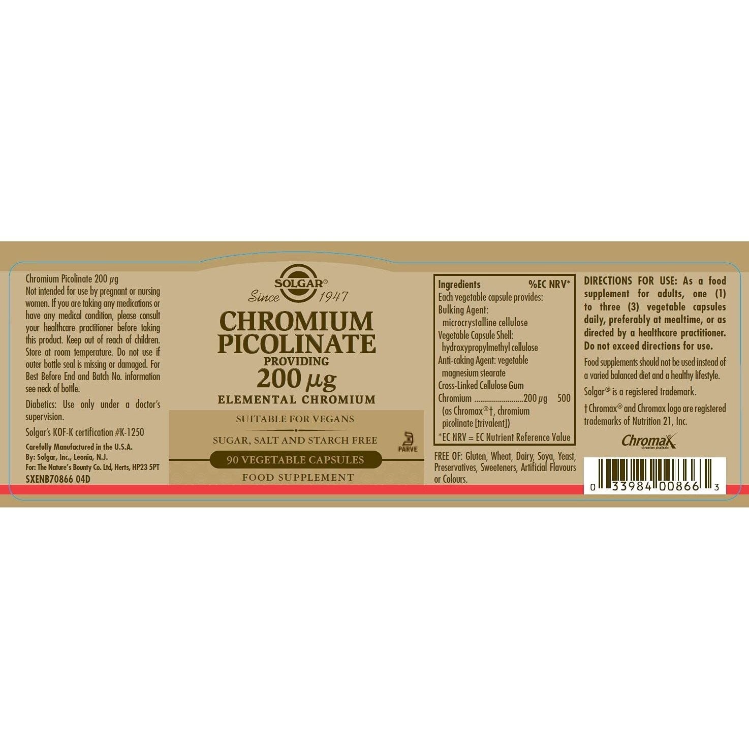 SOLGAR - Chromium Picolinate 200μg - 90caps