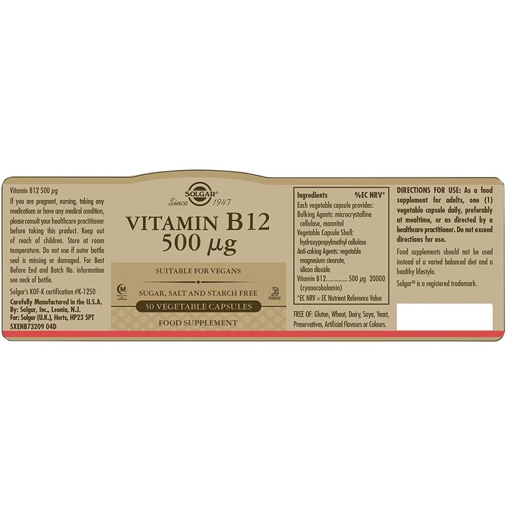 SOLGAR - Vitamin B12 500μg - 50caps