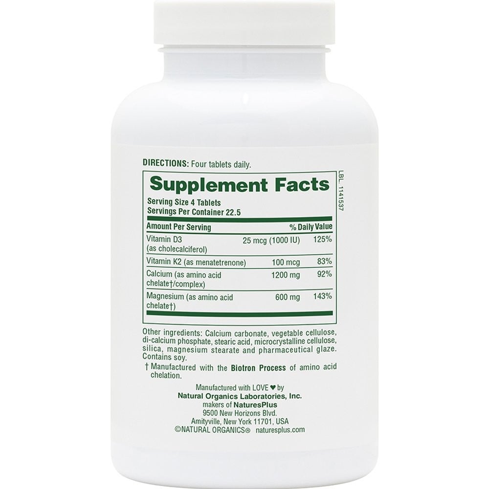 NATURES PLUS - Cal 1200mg/Mag 600mg/Vit D3 1000iu with Vitamin K2 100mcg - 90tabs