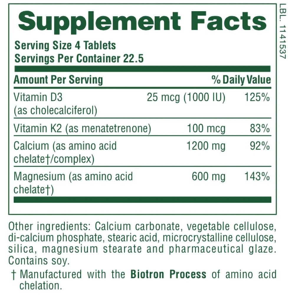 NATURES PLUS - Cal 1200mg/Mag 600mg/Vit D3 1000iu with Vitamin K2 100mcg - 90tabs