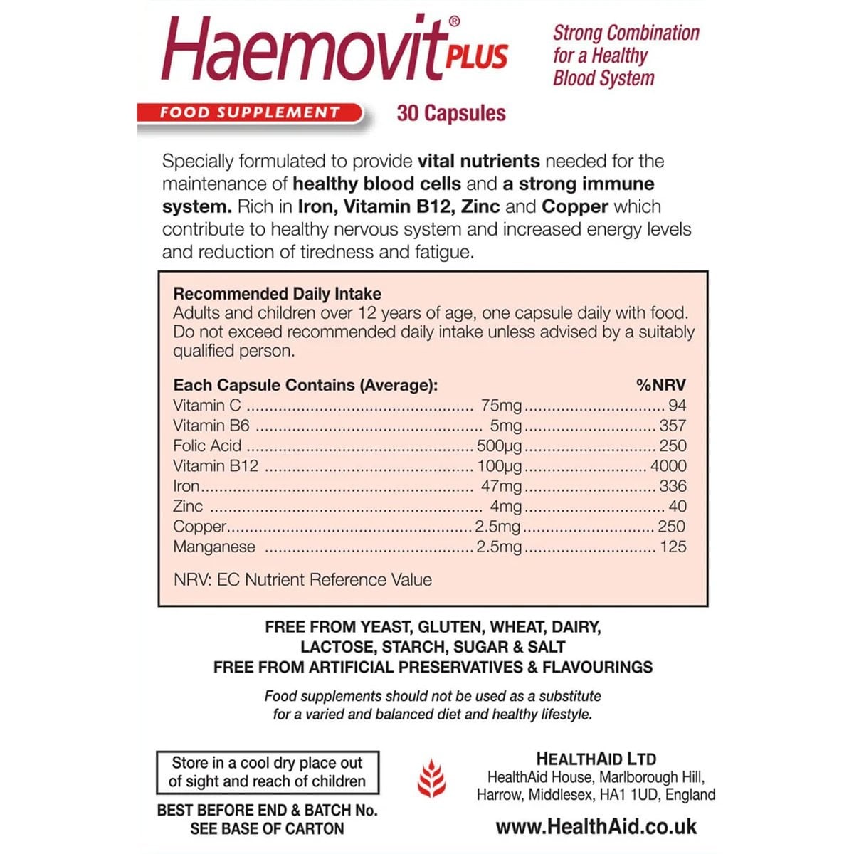 HEALTH AID - Haemovit Plus - 30caps