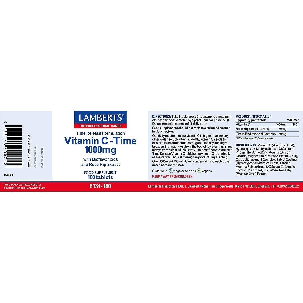 LAMBERTS - Vitamin C 1000mg Time - 180tabs