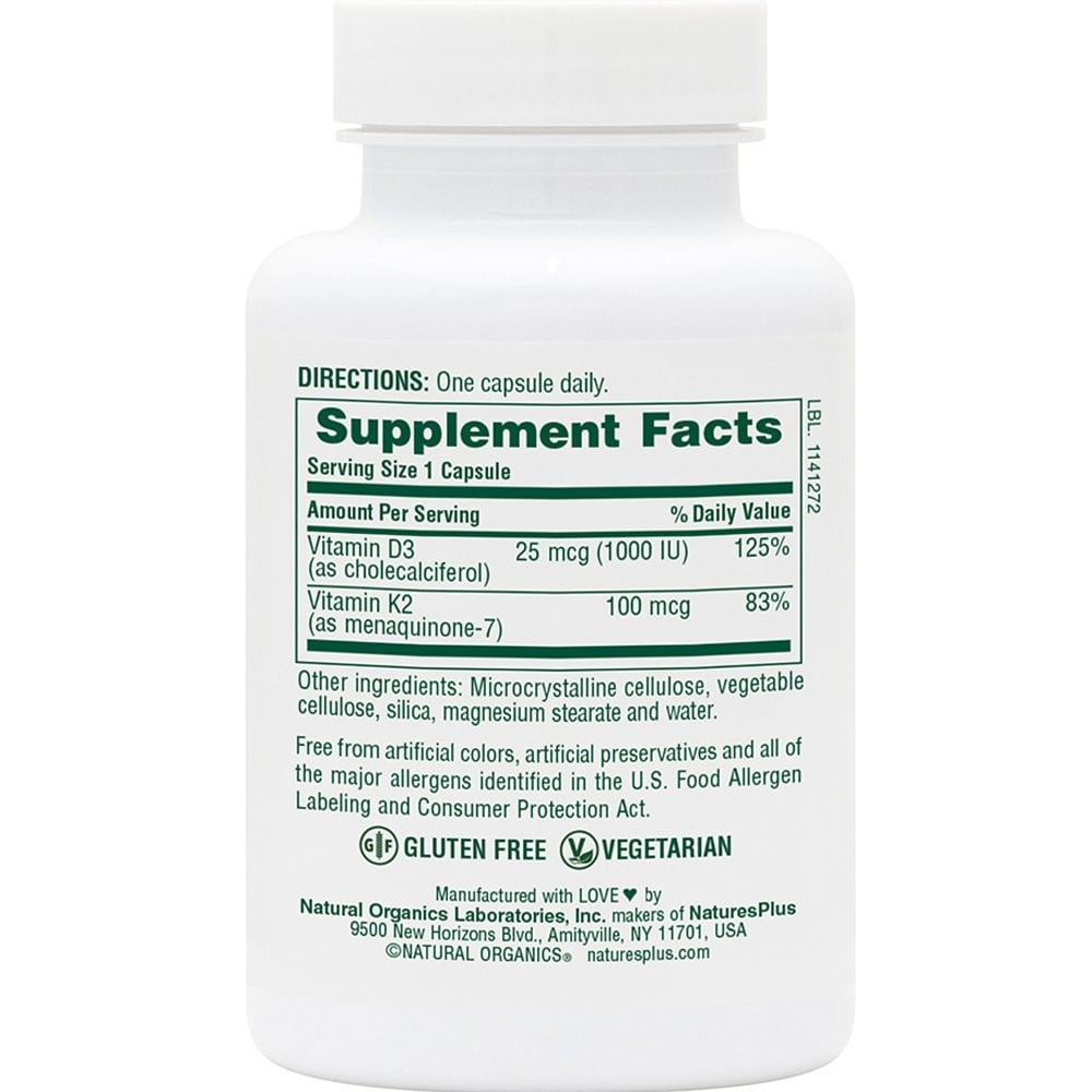 NATURE'S PLUS - VIT D3/ VIT K2 1000iu/100mcg - 90caps