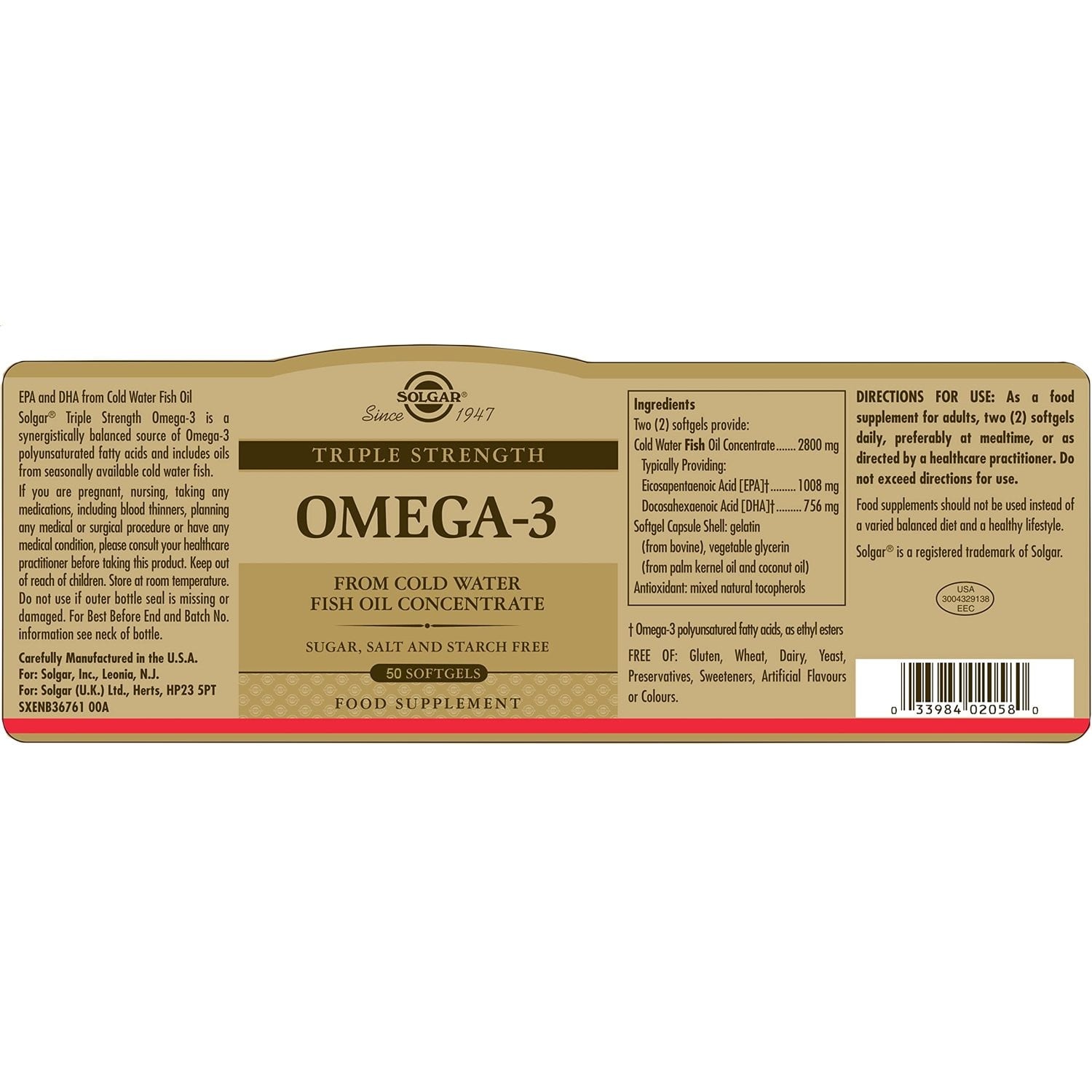 SOLGAR - Omega-3 Triple Strength - 50softgels