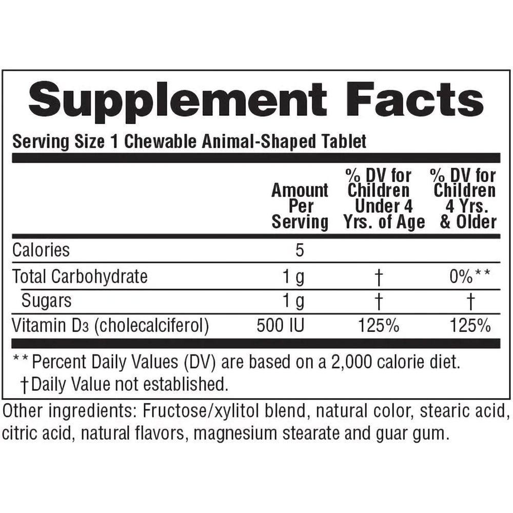 NATURES PLUS - ANIMAL PARADE Vitamin D3 500IU - 90chew.tabs