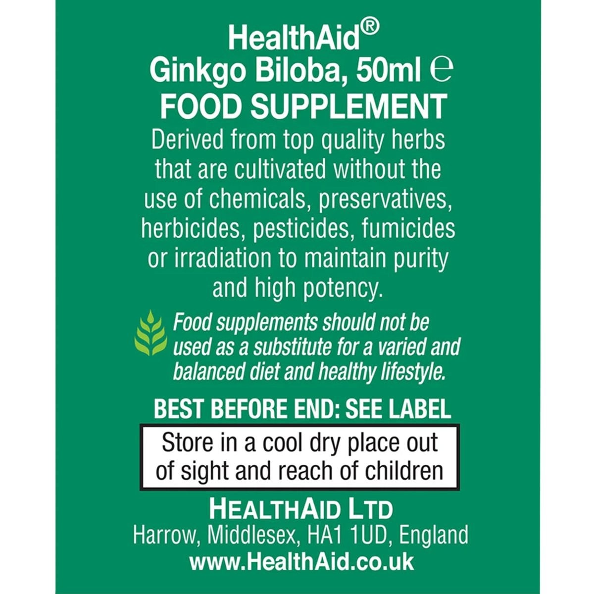 HEALTH AID - Ginkgo Biloba Herbal Liquid - 50ml