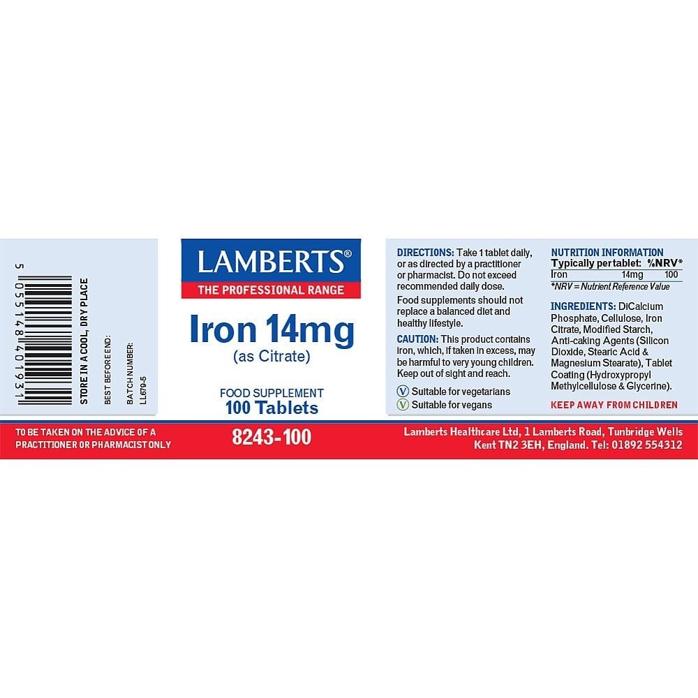 LAMBERTS - Iron14mg (as Citrate) - 100tabs