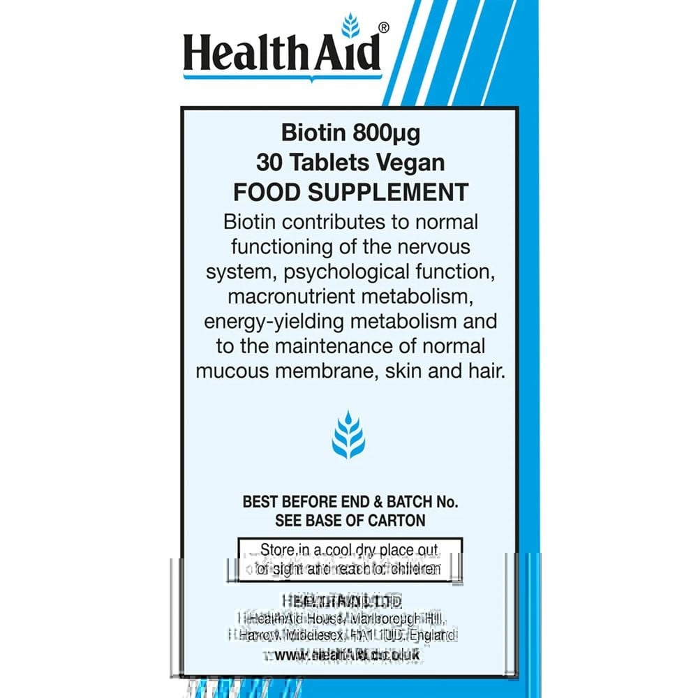HEALTH AID - VEGAN Biotin 800μg - 30tabs