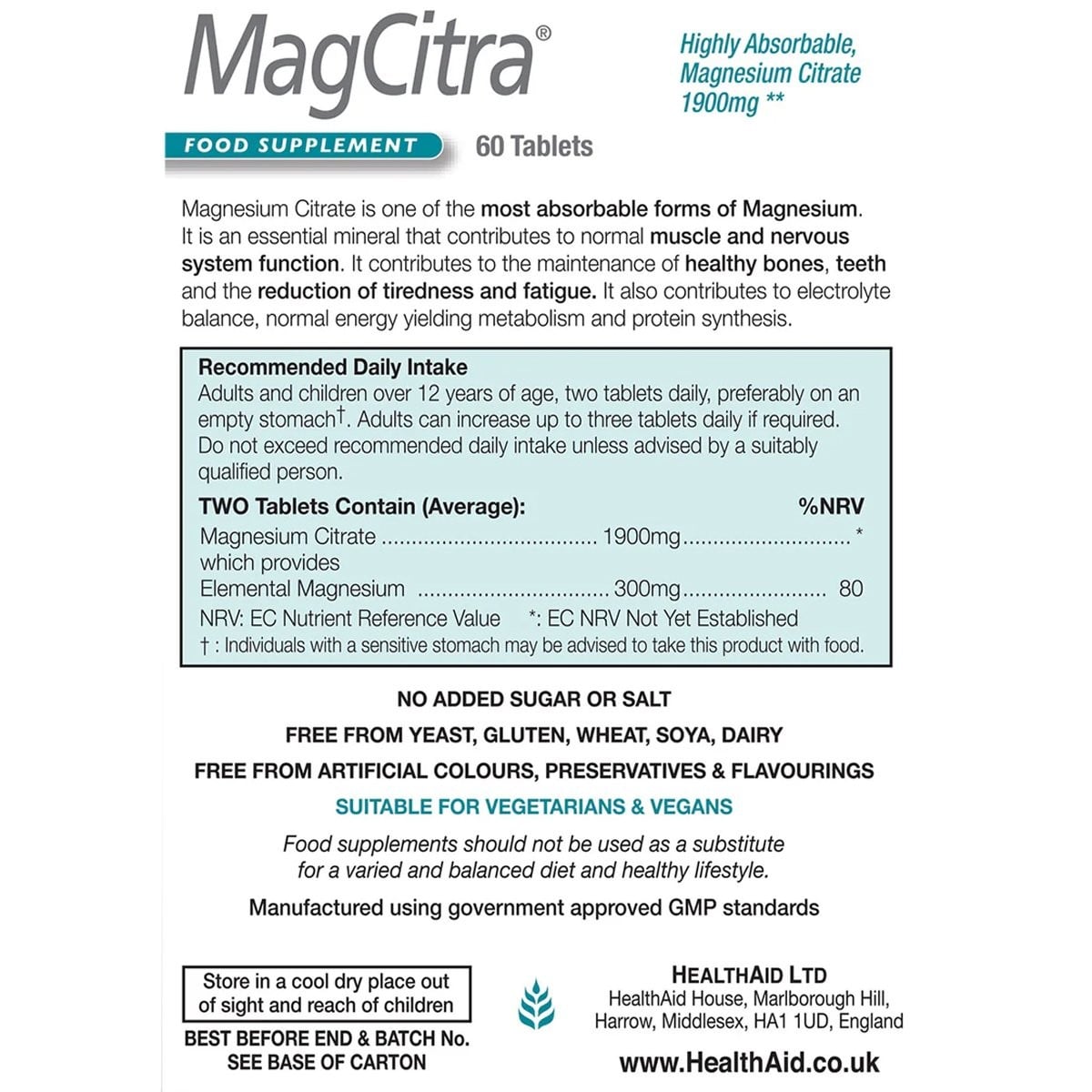 HEALTH AID - MagCitra 1900mg - 60tabs