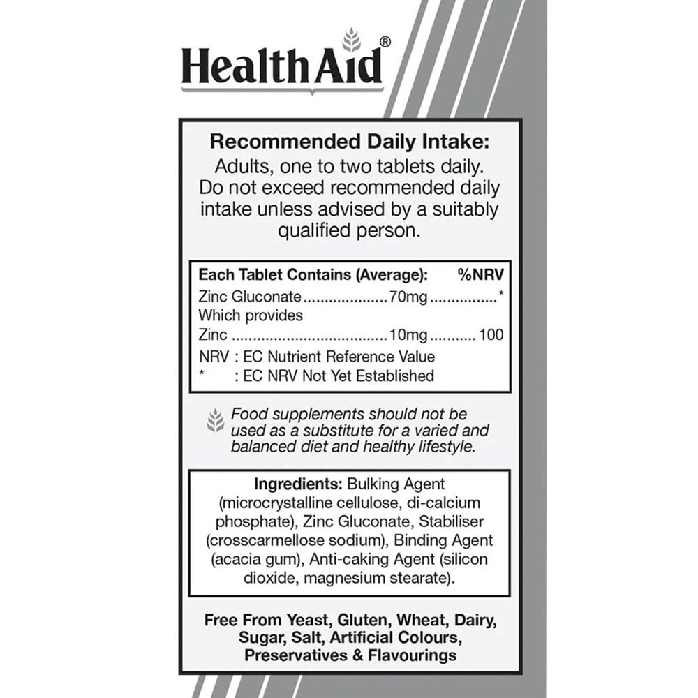 HEALTH AID - Zinc Gluconate 70mg - 90tabs
