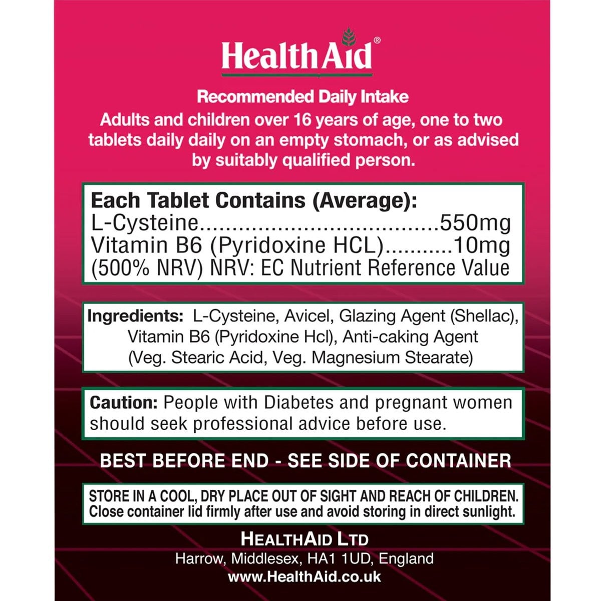 HEALTH AID - L-Cysteine with Vitamin B6 550mg - 30tabs