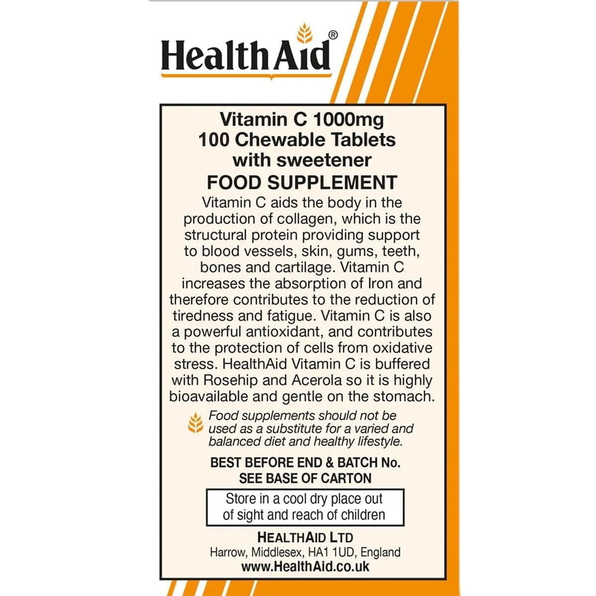 HEALTH AID - Vitamin C 1000mg - 100chew.tabs