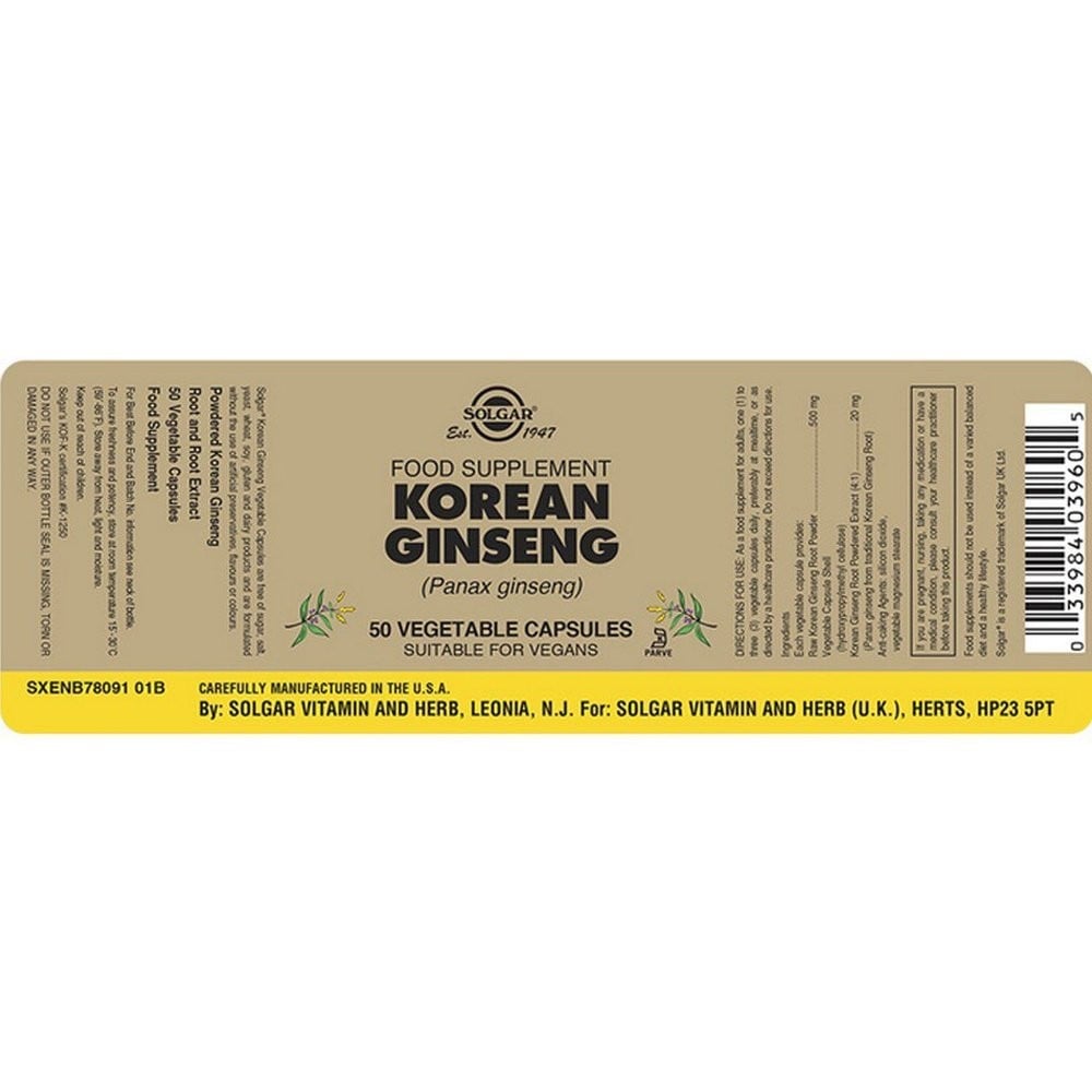 SOLGAR - Korean Ginseng (Panax Ginseng) - 50caps