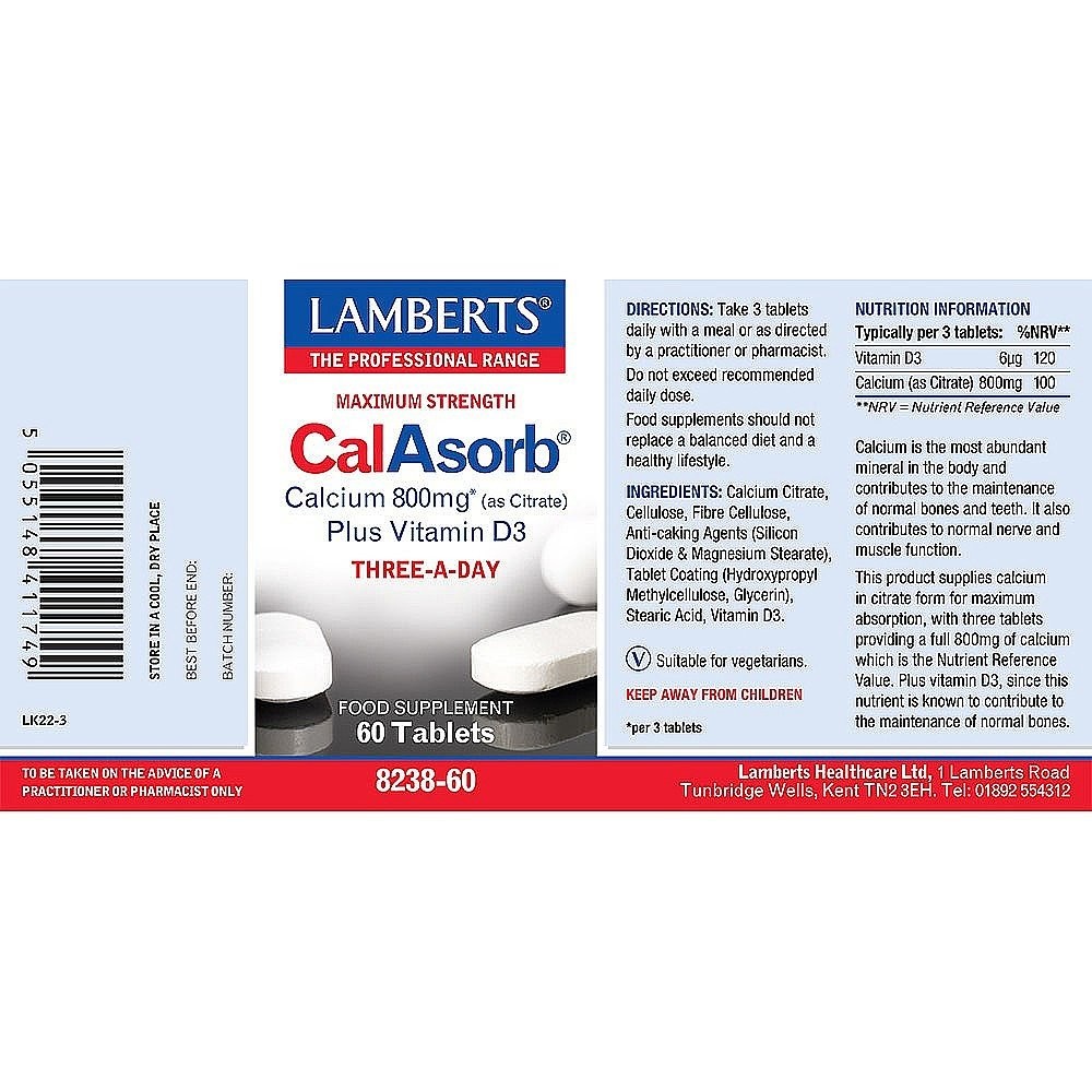 LAMBERTS - CalAsorb 800mg plus Vitamin D3 - 60tabs