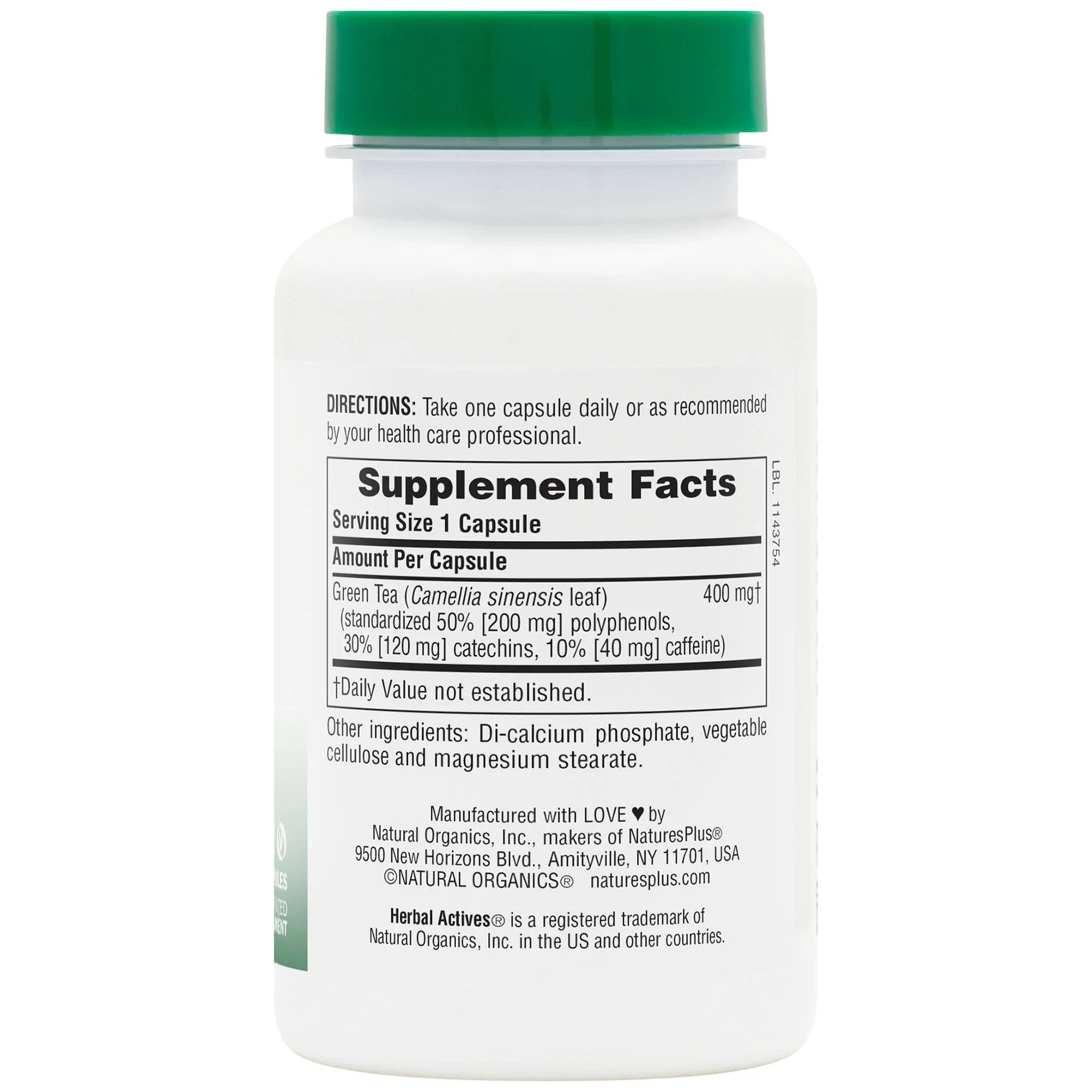 NATURES PLUS - HERBAL ACTIVES Chinese Green Tea 400mg - 60caps