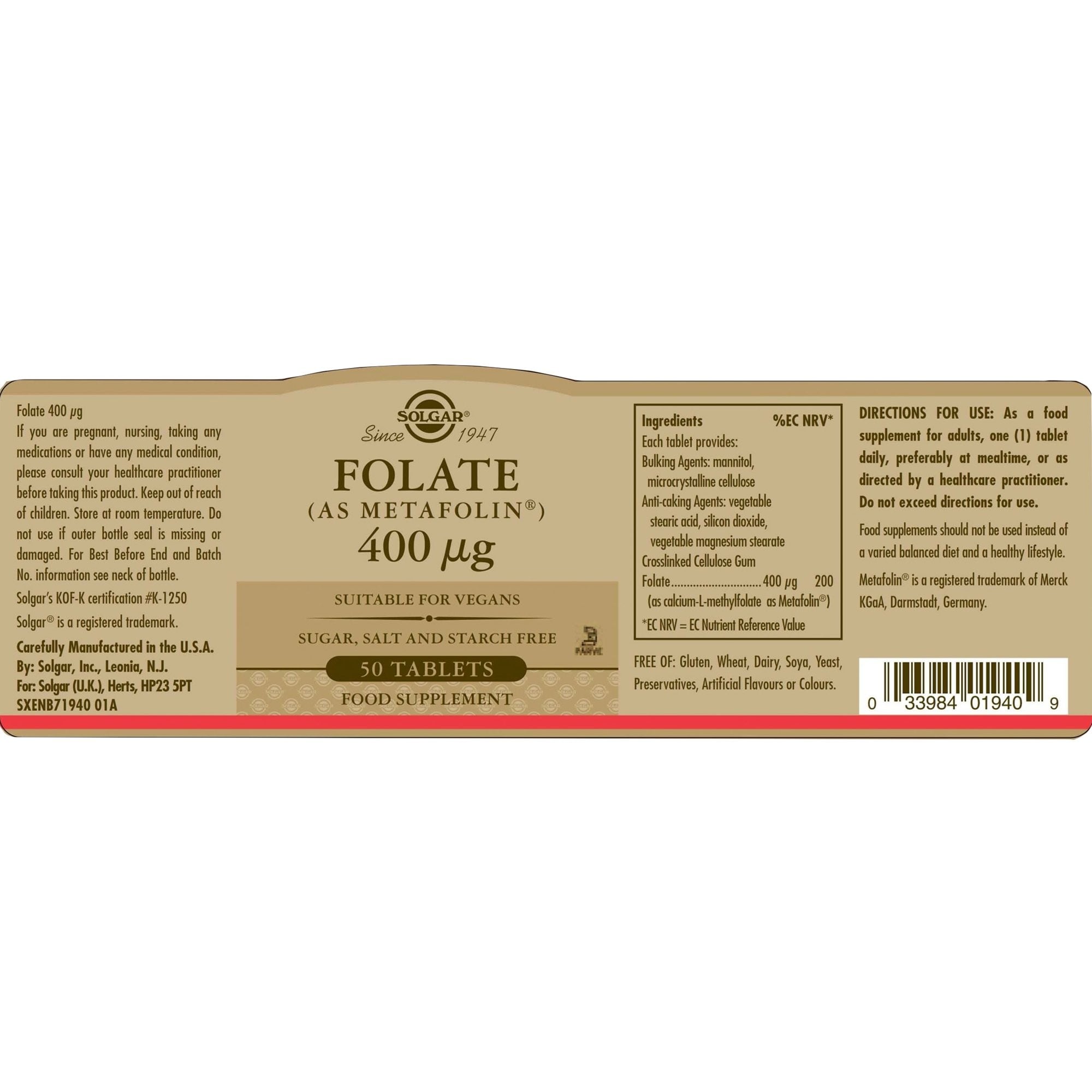 SOLGAR - Folate 400μg - 50tabs