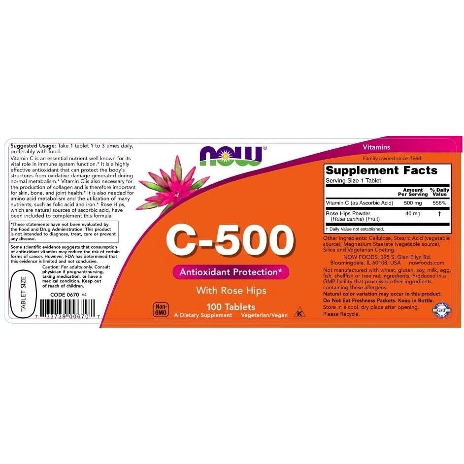 NOW - Vitamin C 500mg with Rose Hips - 100tabs