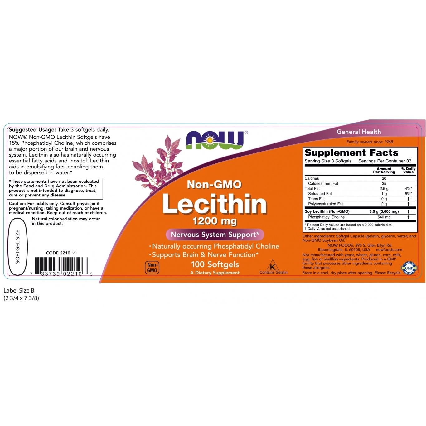 NOW - Lecithin 1200mg - 100softgels