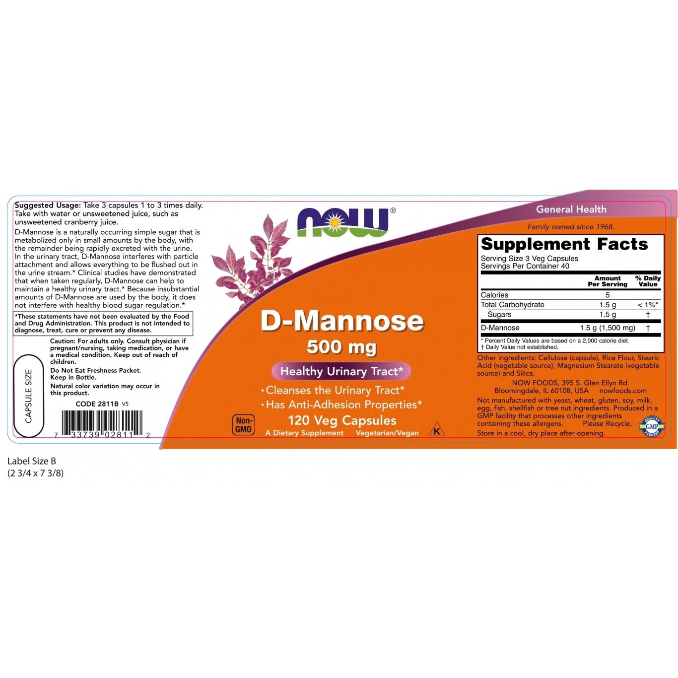 NOW - D-Mannose 500mg - 120caps